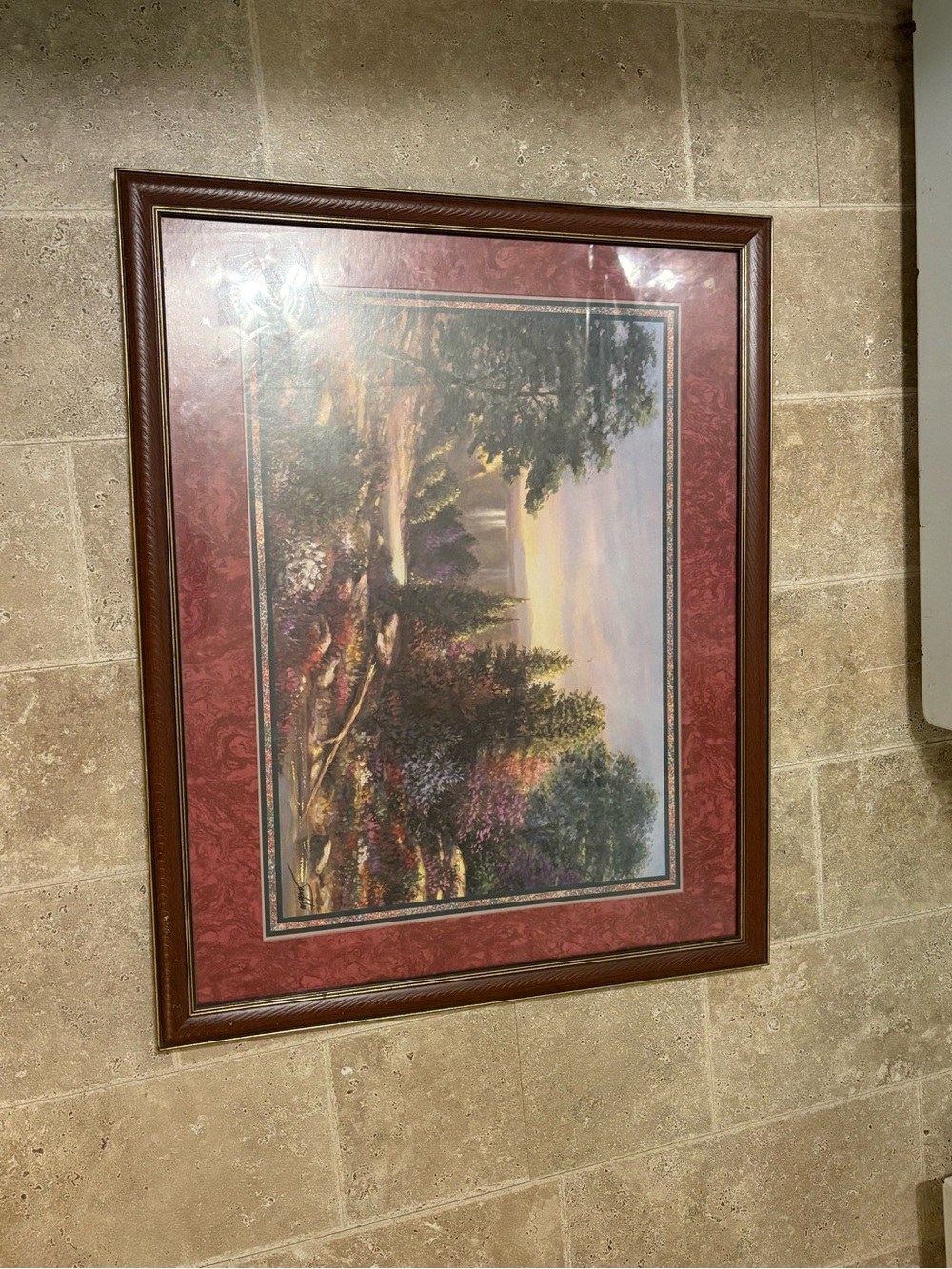 Framed Scenic Landscape Wall Art in Burgundy and Brown